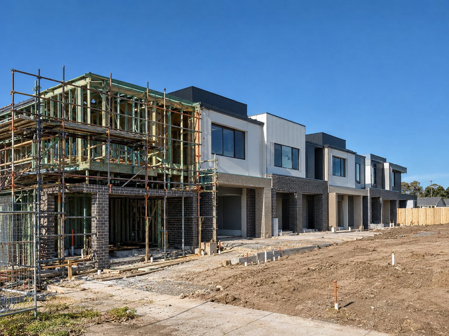 A row of new townhouses under construction